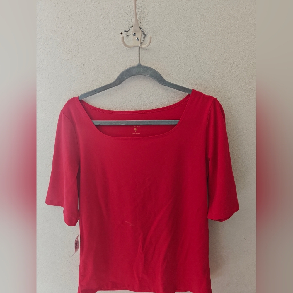 Belle By Kim Gravel Red Cotton Short Sleeve Top